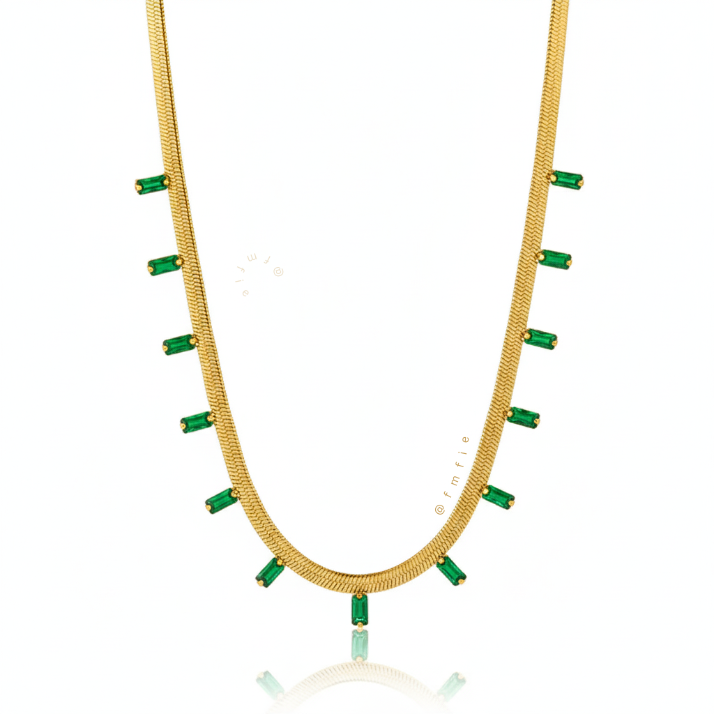 Athina - Snake Chain Green Emerald Studded Necklace