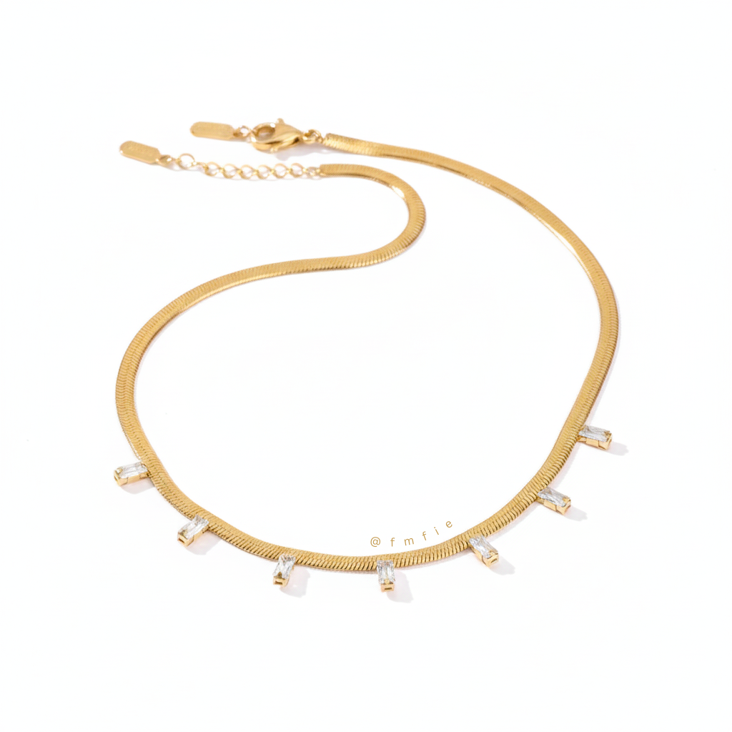 Efthalia - Snake Chain Gold Stone Studded Necklace